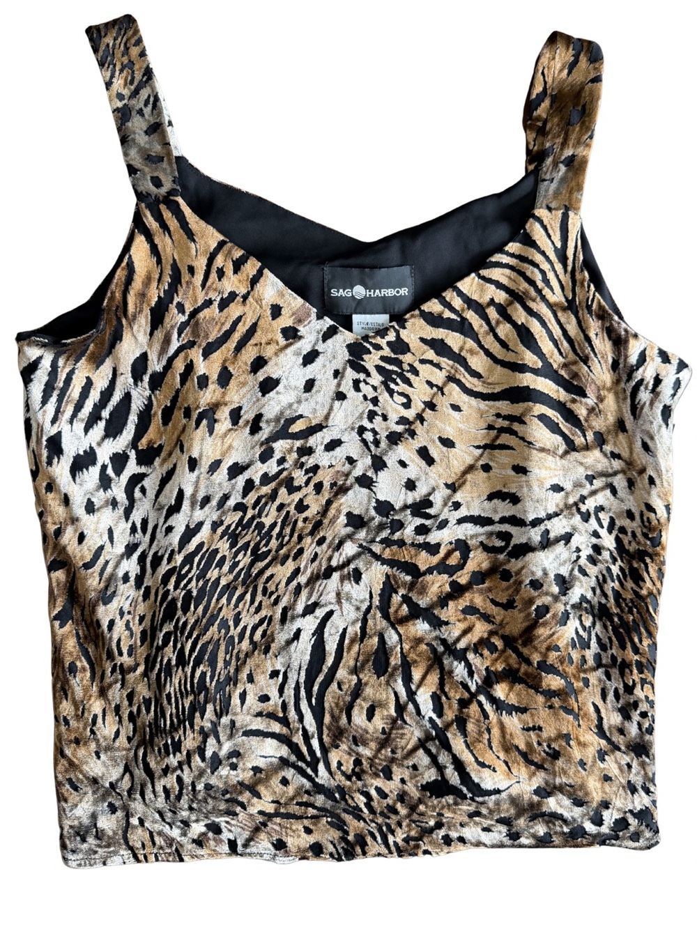 Vintage Y2K Sag Harbor NWT Burnout Velvet Animal Print Crop Tank Top Size 6